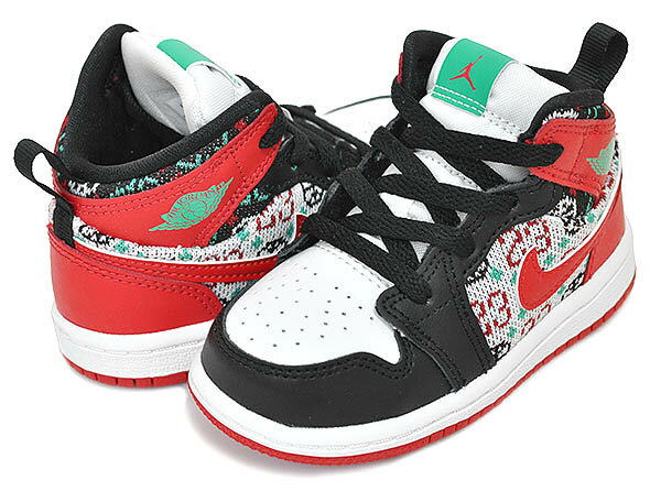 お得な割引クーポン発行中!!【あす楽 対応!!】【ナイキ ジョーダン 1 ミッド トドラー SE】NIKE JORDAN 1 MID SE (TD) Ugly Christmas Sweater white/university red-black dm1209-150 キッズ 子供靴 クリスマスセーター