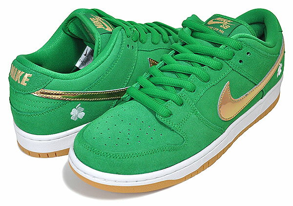 お得な割引クーポン発行中!!【あす楽 対応!!】【ナイキ スケートボーディング ダンク ロー プロ】NIKE SB DUNK LOW PRO ST.PATRICK luckey green/metallic gold bq6817-303 セントパトリック デー ラッキーグリーン スニーカー SHAMROCK クローバー