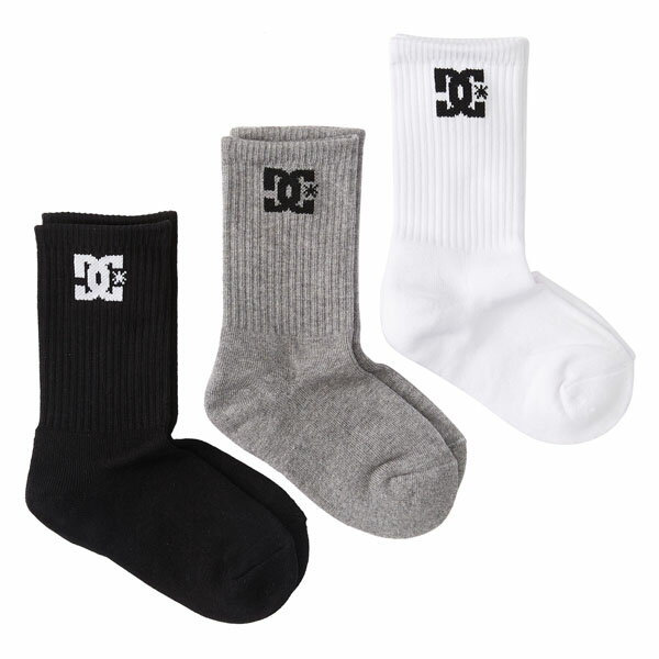 お得な割引クーポン発行中!!【あす楽 対応!!】【ディーシーシューズ クルーソックス 3パック】DC SHOES SPP DC CREW 3PK BLACK/WHITE/GREY dso224237-kvj8 ブラック ホワイト グレー 靴下 3足パック 黒 メンズ