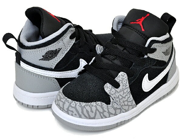 お得な割引クーポン発行中!!NIKE JORDAN 1 MID SE(TD) black/university red-white dm6217-016 キッズ スニーカー AJ1 子供靴 エレファント ブラック グレー