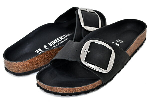 お得な割引クーポン発行中!!BIRKENSTOCK MADRID BIG BUCKLE (NARROW FIT) BLACK 1006523 オイルドレザー サンダル ブラック Made in Germany レディース