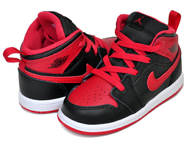 お得な割引クーポン発行中!!【あす楽 対応!!】【ナイキ ジョーダン 1 ミッド トドラー】NIKE JORDAN 1 MID (TD) black/fire red-white dq8425-060 BRED キッズ スニーカー 子供靴