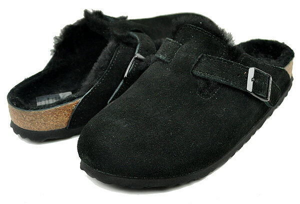 お得な割引クーポン発行中!!BIRKENSTOCK BOSTON VL/SHEARLING (NARROW FIT) BLACK 0259883 ナローフィット レディース サンダル ミュール スエードレザー ブラック クロッグ