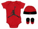 お得な割引クーポン発行中 【あす楽 対応 】【ナイキ ジョーダン スリーピースセット】NIKE JORDAN 3-PIECE SET HAT/BODYSUIT/BOOTIES lj0041-h24 レッド ブラック ベビー ギフト 0～6ヵ月 インファント 海外限定 ロンパース ソックス ビーニー