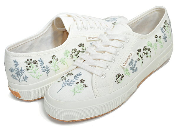 お得な割引クーポン発行中!!【あす楽 対応!!】【スペルガ 2750】SUPERGA 2750 ORGANIC FLOWERS EMBROIDERY WHITE AVORIO-GREEN-CHOCOLATE s6133dw-a1i レディース スニーカー オーガニック フラワー