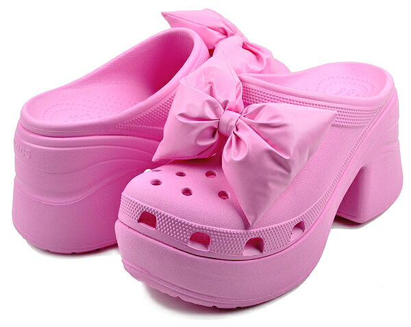 楽天LTD SPORTS ONLINE STOREお得な割引クーポン発行中!!【あす楽 対応!!】【クロックス サイレン ボウ クロッグ】crocs SIREN BOW CLOG PINK TWEED 210000-6wy ピンク ミュール 厚底 リボン ROSE レディース