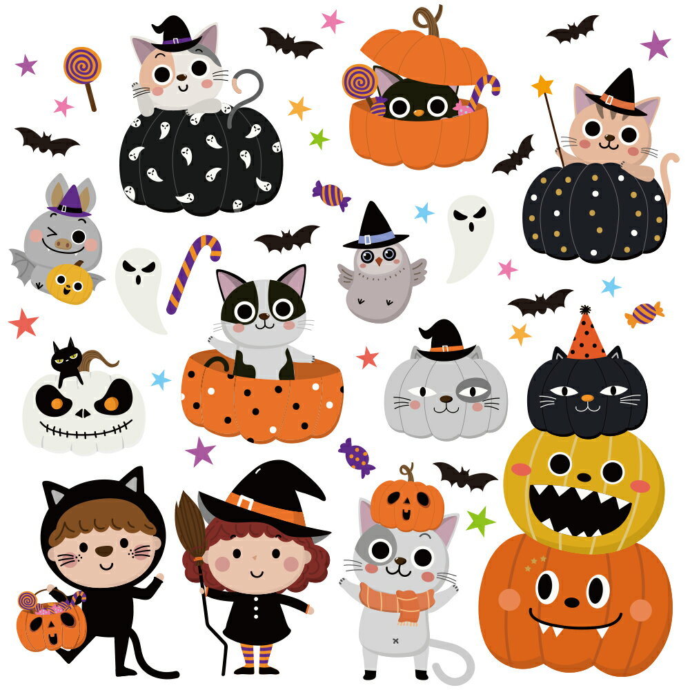 ウォールステッカー ハロウィン 日本製 かぼちゃ 吸血鬼 コウモリ おばけ モンスター パーティー 子供部屋 kids キッズ 壁紙 シール リメイク