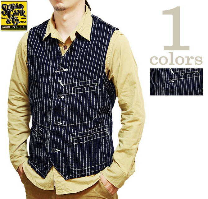 【 SUGAR CANE（シュガーケン） 】 【 9oz. 】 WABASH STRIPE WORK VEST ウォバッシュストライプワークベスト [ SC12654 ] 再入荷！ [ アメカジ ] [ メンズ ] [ ベスト ]