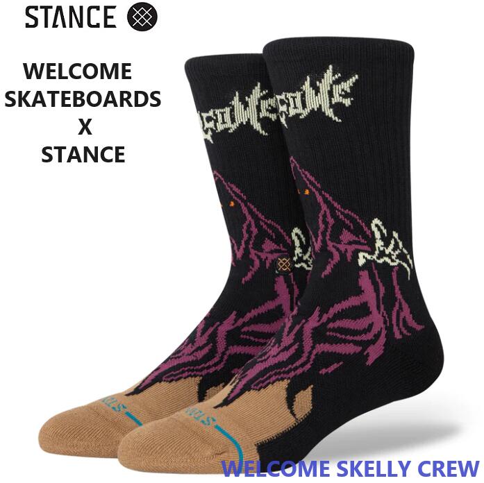 【STANCE ソックス】 WELCOME SKATEBOARDS X STANCE コラボ 　　　　　　WELCOME SKELLY CREW SOCKS 【スタイル】 クルー 【品番】 A556A24WSC 【素材】 60% Combed Cotton 24% Nylon 15% Polyester 2% Elastane 【カラー】 BLACK 【サイズ】 M 22.5-26.0cm L 25.5-29.0cm 【商品説明】 Stance と Welcome Skateboards はどちらも、物事を異なるやり方で行うという理想に基づいて設立されました。このコラボレーションは、私たちの核となる反逆の感覚と自己表現を称賛します。これらのウェルカム スケリー クルーは、公園でのセッションや街並みに欠かせない快適な乗り心地を実現する中重量のクッションとコームドコットンブレンドで設計されており、終日耐久性を発揮する Infiknitþ で仕上げられています。 【注意事項】 ・洗濯機で洗濯できます。 ・漂白やアイロンはお避けください。 ・長くご使用いただくために、乾燥機の使用はお控えください。 掲載の画像と実際の商品に色の誤差が生じる場合がございます。 また、 直営店、店頭在庫と商品共有のためご購入のタイムラグにより在庫がない場合がございます。 その場合、やむなく商品をキャンセルさせていただく場合がございます。 ご了承ください。 【スマートレター注意事項】 ●商品名に【スマートレター】と記載のある商品のみ ご指定いただけます。 ●スマートレターでの発送をご希望の場合は 配送方法選択欄にてスマートレターを ご指定下さい ●代金引換はご指定頂けません。 ●ご注文直後に楽天市場より自動送信されるメールでは、通常便の送料が反映されますが後ほど当店よりお送りする【サンクスメール】の中で送料を含む最終的な請求金額をお知らせ致します。 ●スマートレターは郵便事業株式会社（日本郵便）が 専用封筒を用いて、北海道から沖縄まで、 全国一律180円で送ることが出来るサービスです。 ●スマートレターでの発送は損害賠償制度がありません ので万が一、紛失または未着、商品の破損が発生 致しました場合でも、郵便事業株式会社 または当店はその責任を一切お受けする事が 出来ません。 上記の補償制度が無い事を十分にご理解頂きまして発送方法をご指定ください。 ●スマートレターは郵便受けにお届けと なります。 万が一、郵便受けに入らない場合は、不在配達通知書を差し入れた上で配達を行う郵便局へ持ち戻ります。 ●追跡サービスには対応しておりません。(発送完了メールにて出荷した旨はご連絡いたします。) ●ご入金確認後当店休業日を除く3営業日以内に 発送させて頂きます。 ●スマートレター発送をご選択されました場合、 ご注文頂きました全商品が破損または使用の有無に 関わらず返品・交換不可商品扱いとなりますので ご注意ください。 ●配達希望日・配達ご希望時間のご指定はできません。 ●スマートレターの制限サイズは以下の通りです。 A5サイズ(25cm×17cm)・重量1kg以内・ 厚2cm以内で専用封筒に入るサイズまで。 ●ご注文頂きました商品がスマートレターで お送りできない商品またはスマートレターの 制限サイズを越える為に発送が出来ない場合は、 発送方法と送料を「宅配便」扱いに ご変更させて頂きました上で、詳細をメールにて 事前にご案内させて頂きます。