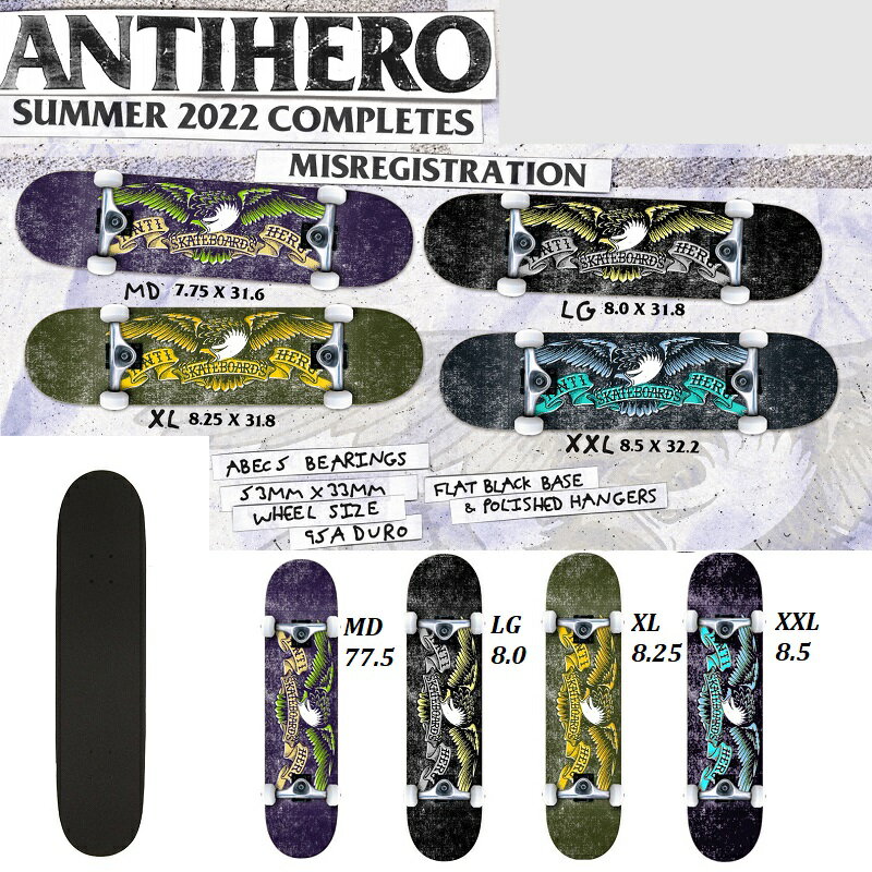 国内正規 ANTI HERO Skateboards MISREGISTRATION アンタイヒーロー スケートボード コンプリート デッキ イーグル 組み立て済 7.75x31.6 8.0x31.8 8.25x31.8 8.5x32.2 インチ 大人 子供 キッ…