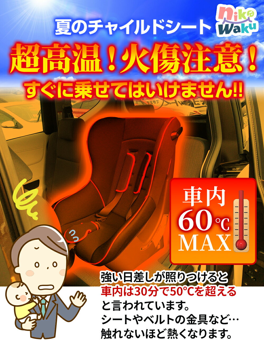 【10%OFFクーポン★10日1時59分まで】 ◆楽天1位◆ チャイルドシート 遮熱 カバー nikowaku 遮熱カバー サンシェード 日除け 日よけ 新生児 車 保護 日差し 防止 コンパクト ベビーカー 汚れ防止 簡易 取り付け簡単 保護シート 熱中症対策 出産準備 /日除け遮熱カバー 2