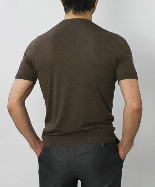 グランサッソ / GRANSASSO / Tシャツ / 18G シルク100% クルーネック メランジニット【ブラウン/ネイビー】【SALE 50】