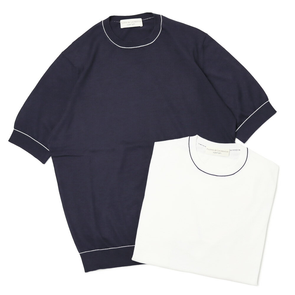 フィリッポ デ ローレンティス / FILIPPO DE LAURENTIIS / ニット Tシャツ / スーパーライトコットン / ライン入り クルーネック / 4110-GU1MC31 