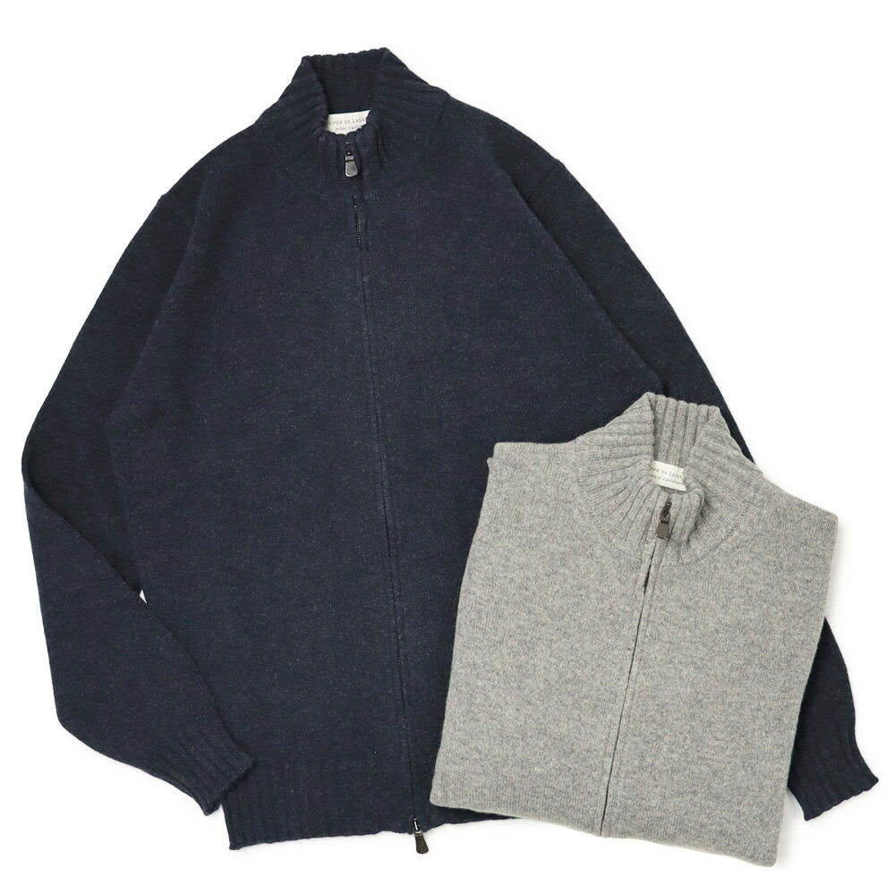 フィリッポ デ ローレンティス / FILIPPO DE LAURENTIIS / スタンドカラー ZIP UP ニット / 7ゲージ / SUPER120'S メリノウール カシミヤ / FZ3ML31 【グレー/ネイビー】