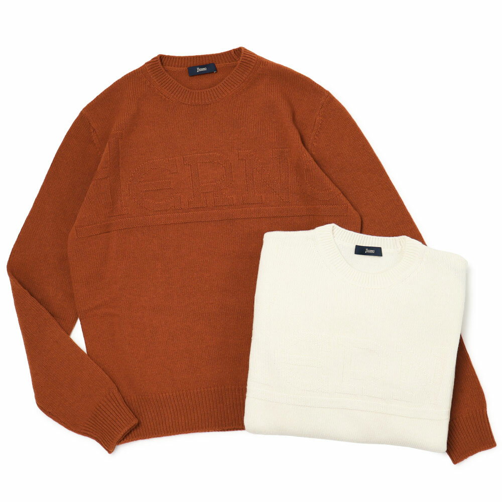 Rakuten - ヘルノ / HERNO / RESORT / ロゴ入りウールニット / クルーネック / ミドルゲージ / MG000192U-70100【1010.ホワイト / 5510.オレンジ】【SALE 20】