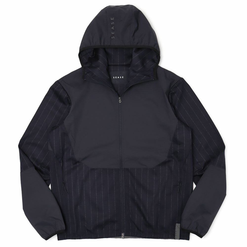 Rakuten - シーズ / SEASE / ZIPPED HOODIE HYBRID / ストライプウールジャージー / 異素材切り替えハイブリッド / セットアップ対応 / パーカーブルゾン / WK049-TJ232【B13.ネイビー】
