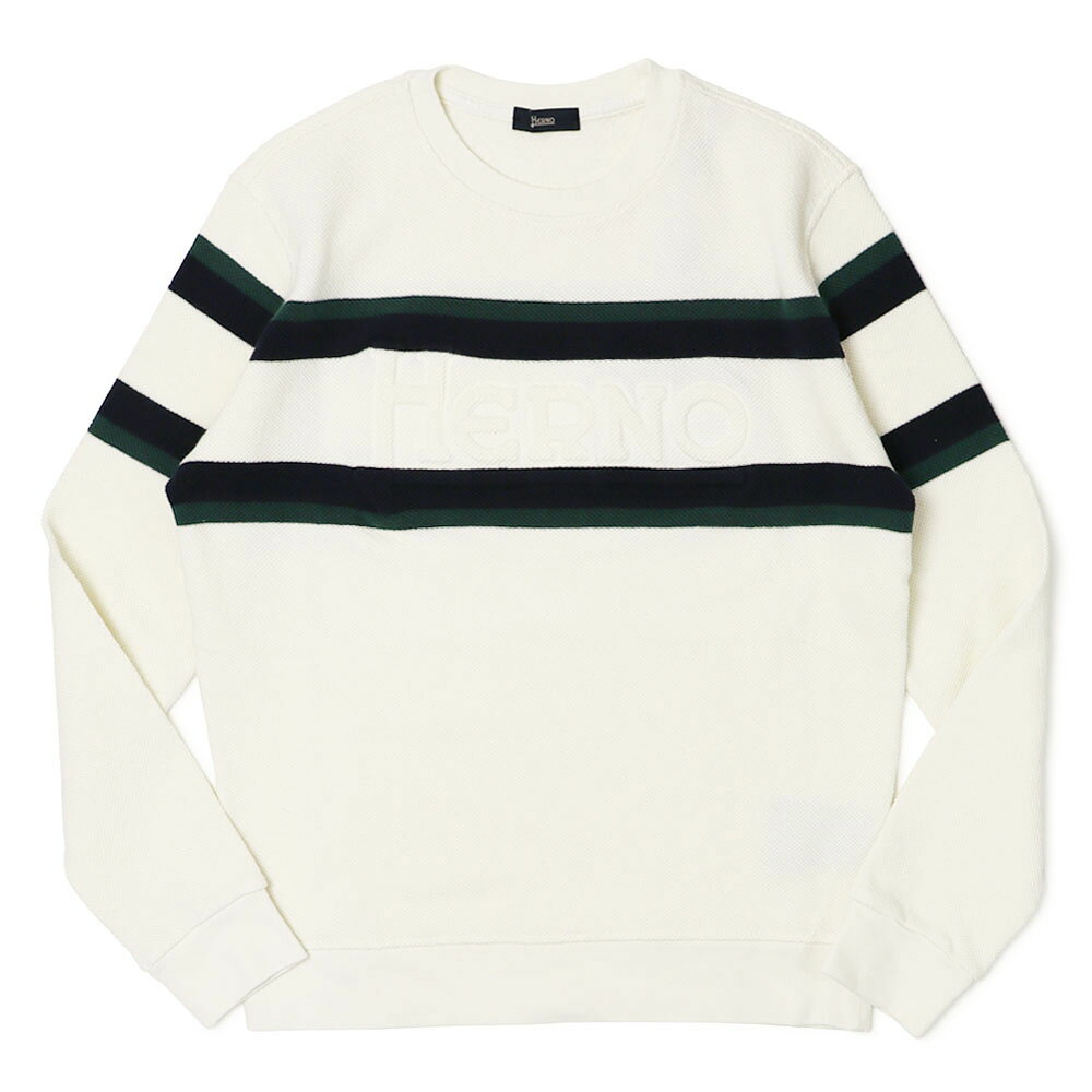 Rakuten - ヘルノ / HERNO / クルーネックトレーナー / コットンワッフルニット / ボーダー配色 / エンボスロゴ入り / JG000279U-54017 【1092.ホワイト】