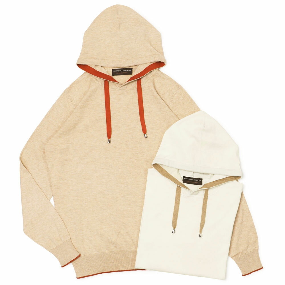 Rakuten - フィリッポ デ ローレンティス / FILIPPO DE LAURENTIIS / 14ゲージニットパーカー / コットンカシミヤ / HO1ML2A 【0166.ホワイト / 0427.ベージュ】