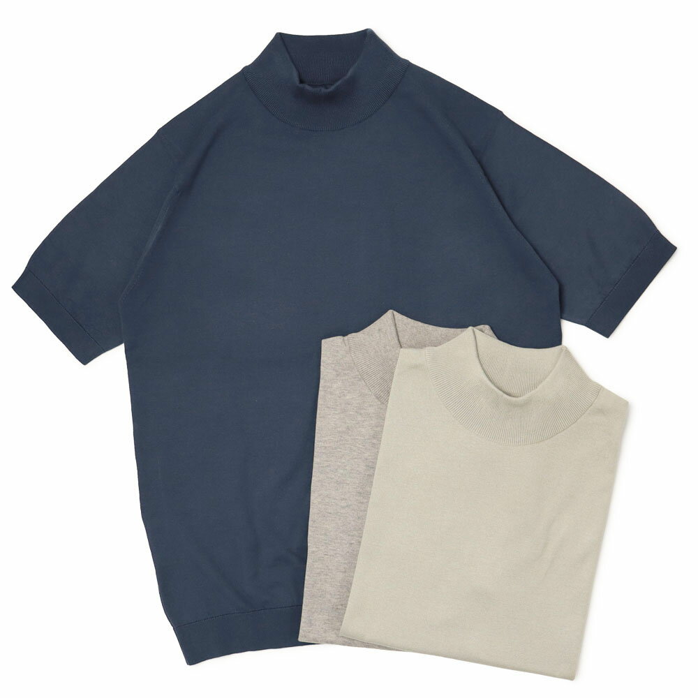 樂天商城 - ジョンスメドレー / JOHN SMEDLEY / ARBER / モックネック ニット / 30G シーアイランド コットン 半袖 / MODERN FIT 【PARCHMENT / SILVER / DELFT BLUE 】