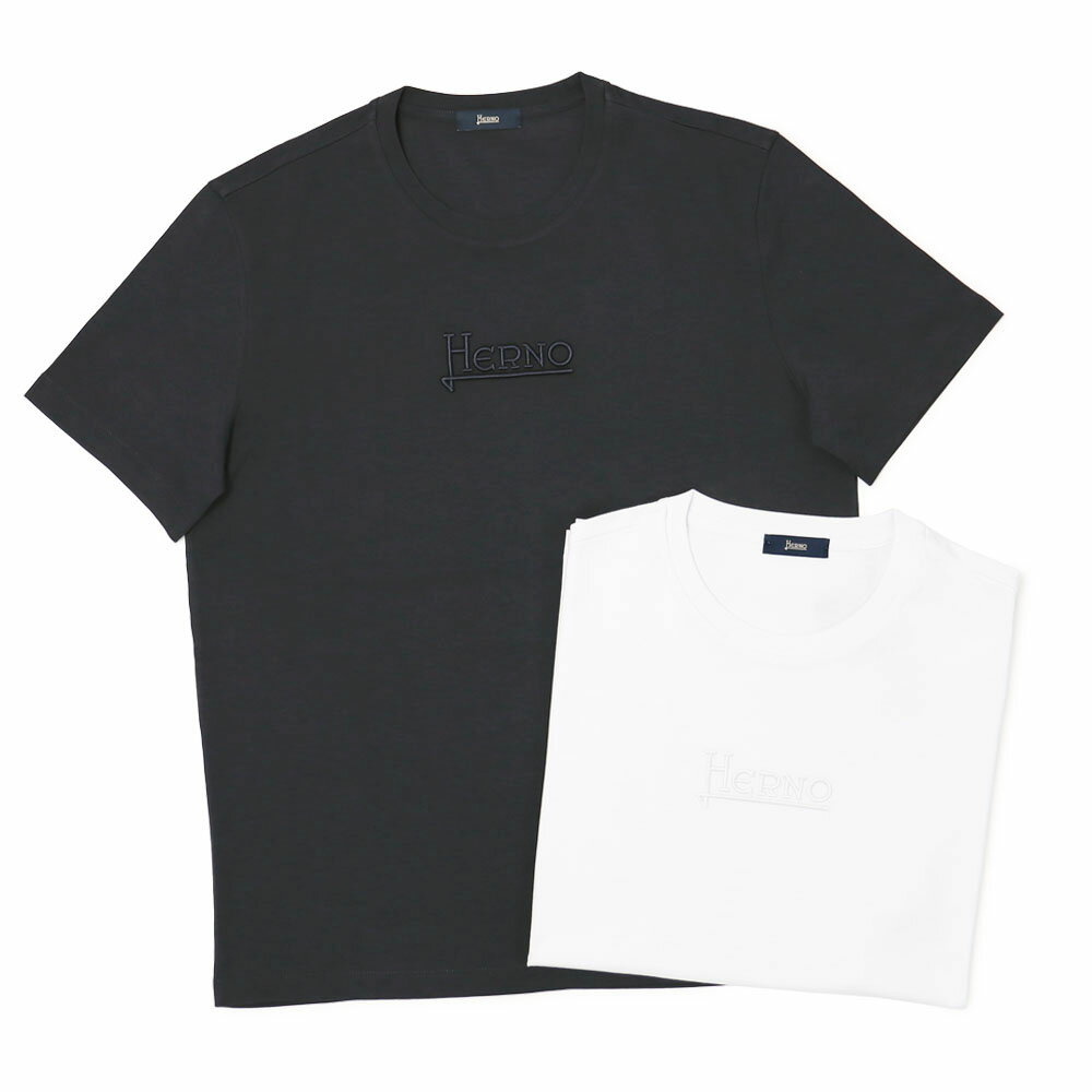 樂天商城 - ヘルノ / HERNO / クルーネック 半袖Tシャツ / HERNOロゴ刺繍入り / JG000239U-52000【1000.ホワイト / 9200.ネイビー】