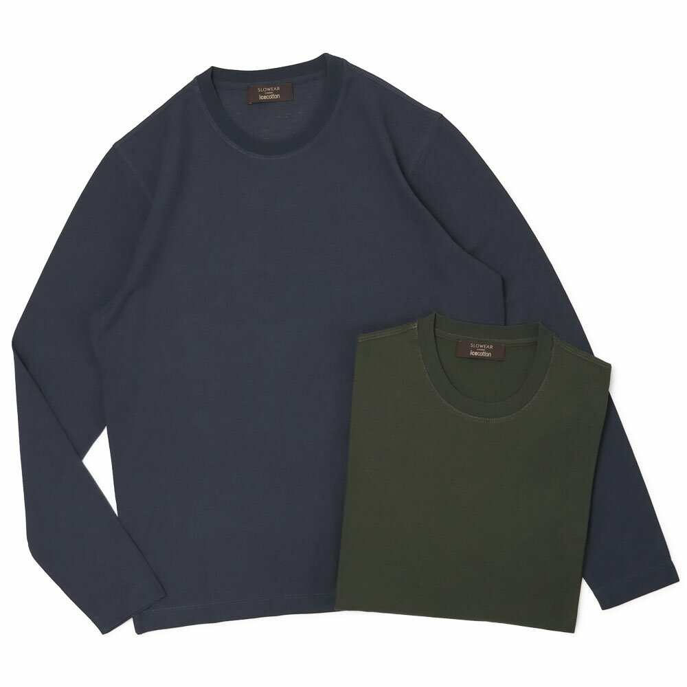 Rakuten - ザノーネ / ZANONE / アイスコットン / ICE COTTON / クルーネック ロングスリーブ ニット / Tシャツ / コットン / ガーメントダイ / 815224-ZG380【Z0049.ダークグリーン / Z0178.ネイビー】