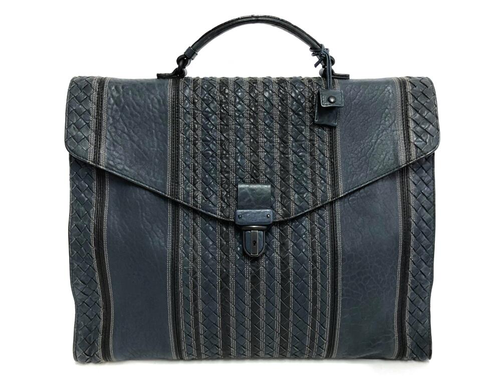 BOTTEGA VENETA ボッテガ・ヴェネタ イントレチャート ビジネスバッグ ネイビー系 レザー 38911380【中古】【あす楽対応】