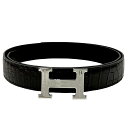 HERMES エルメス Hベルト クロコダイルポロサス ダイヤモンド Au750 ブラック ホワイトゴールド #95 □L刻印 32677727【展示新品】