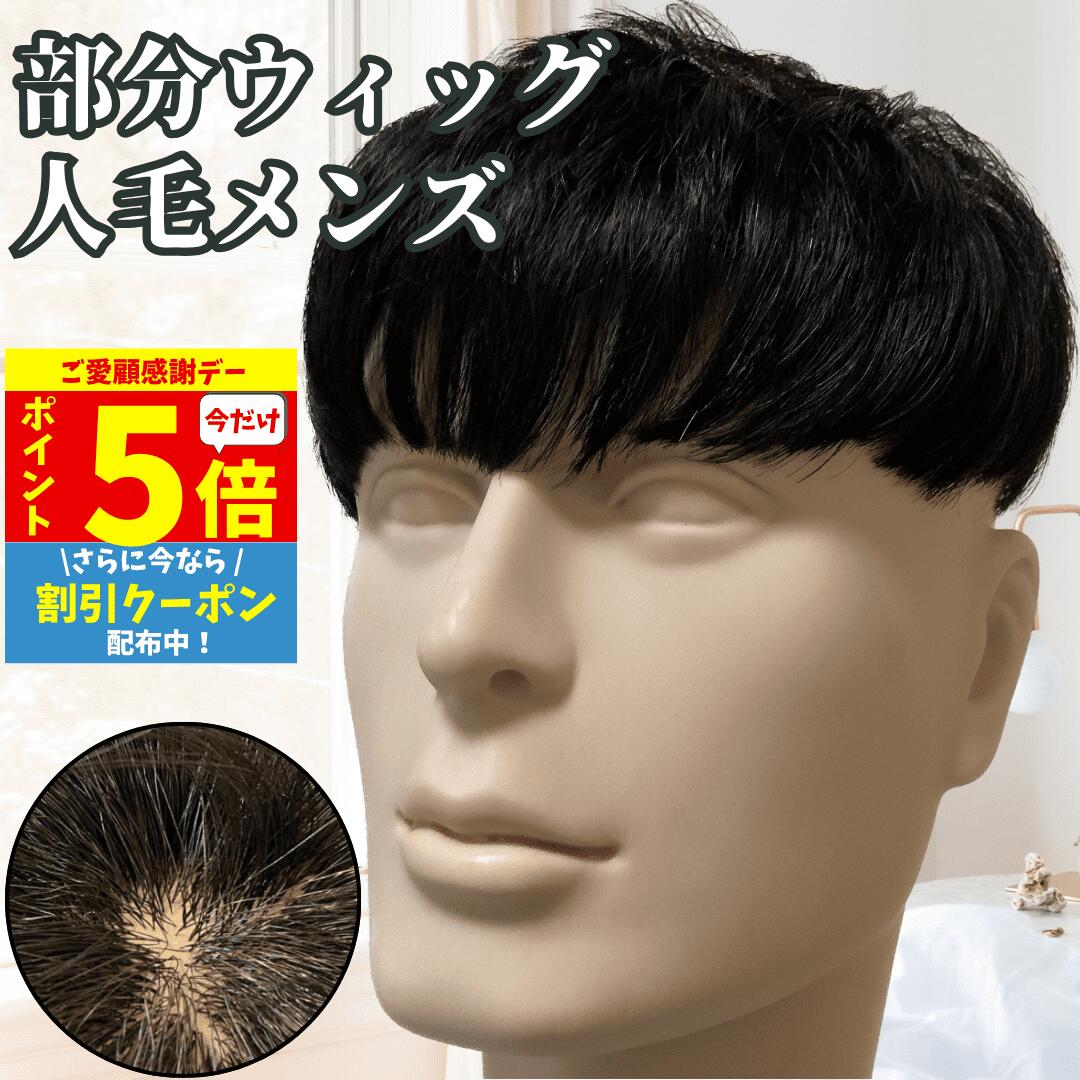 【11/18限定 全品ポイント5倍】 ウィッグ メンズ 人毛 おしゃれ メンズウィッグ 浮かない ヘアピース トップピース ポイントピース 人毛 トップウィッグ 男性用かつら 部分ウィッグ パーマ 頭頂部 医療 部分カツラ カバーウィッグ 白髪隠し ショート 前髪 ビジネス バレない