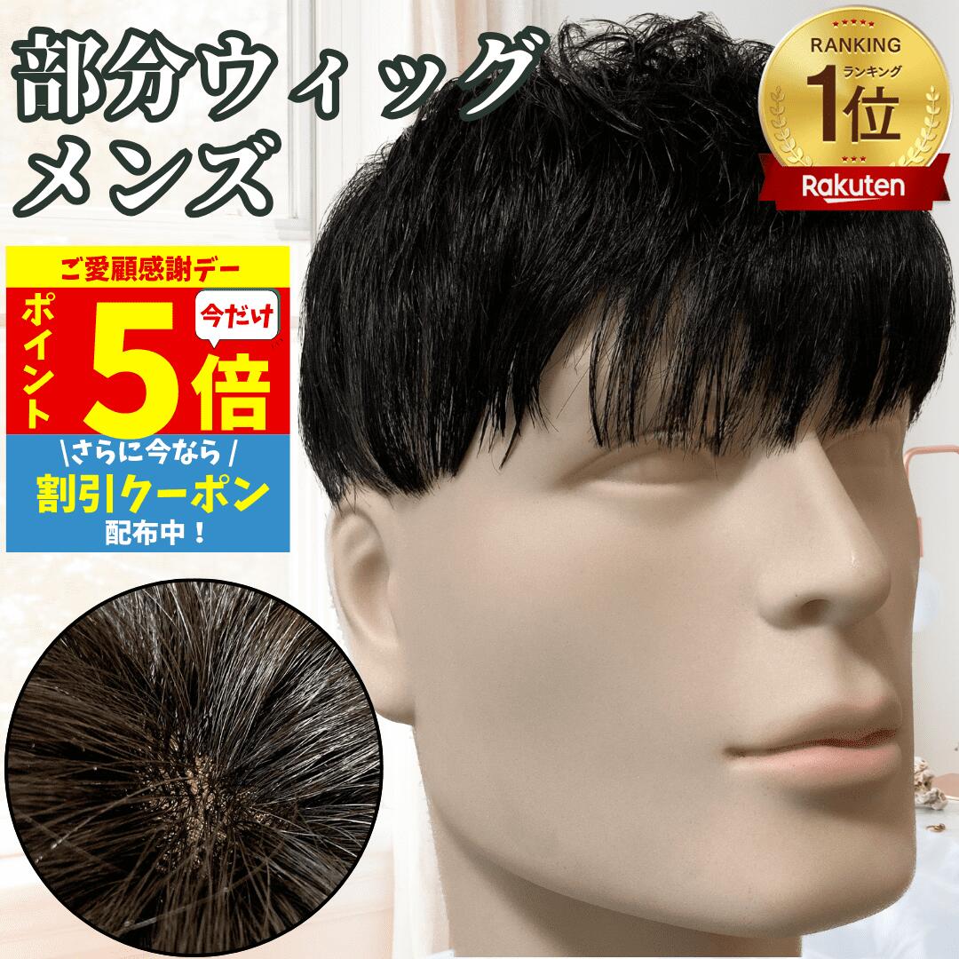 【11/18限定 全品ポイント5倍】 ウィッグ メンズ 人毛 おしゃれ メンズウィッグ 浮かない ヘアピース トップピース ポイントピース 人毛 トップウィッグ 男性用かつら 部分ウィッグ つむじ 頭頂部 医療 部分カツラ カバーウィッグ 白髪隠し ショート 前髪 ビジネス バレない