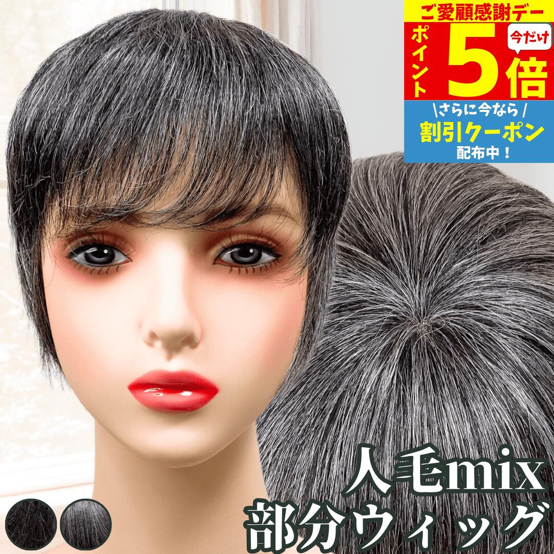 【11/18限定 全品ポイント5倍】 白髪ウィッグ 白髪かつら 部分ウィッグ ヘアピース ポイントウィッグ 白髪 グレイヘア トップウィッグ トップカバー ポイントピース 増毛かつら レディース 人毛ミックス ウィッグ 医療用 つむじ 頭頂部 ワンタッチ トップピース ストレート