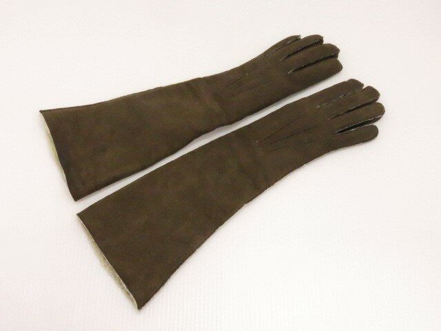 【中古品】 レディース 手袋 ムートングローブ ブラウン系 長さ約40cm ブランド表記無し 〇YR-09115〇