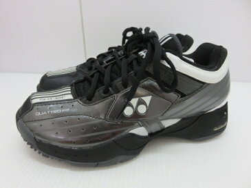 【中古未使用品】 YONEX ヨネックス テニスシューズ パワークッション クレー・砂入り人工芝コート用 SHT-12F277 ダークガン ブラック 23.0cm 〇YR-10496〇