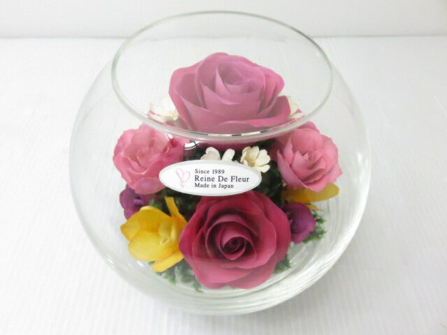 【中古品】Reine De Fleur レンデフロール Bowl Type ドライフラワー ガラスケース バラ ○YR-13238○