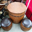 【中古品】樽 バレルテーブル 3点セット カフェテーブル 2人掛け〇YR-52735〇