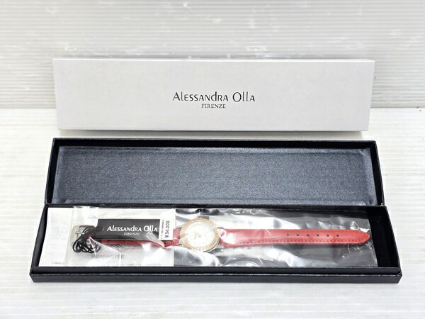 【中古未使用品】 アレサンドラオーラ Alessandra Olla クォーツ 腕時計 レディース AO-1750 本革ベルト シェル文字盤 レッド 〇YR-19770〇