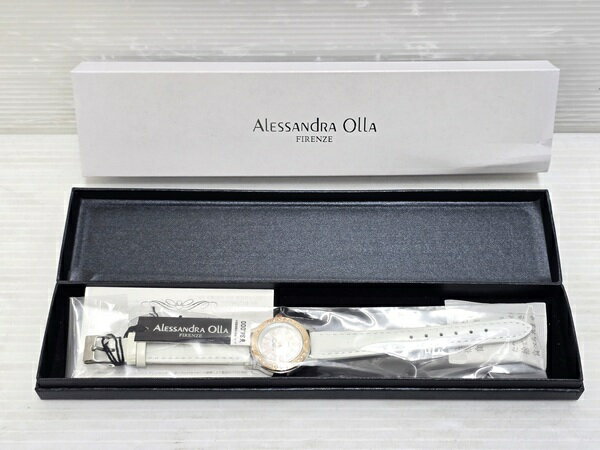 【中古未使用品】 アレサンドラオーラ Alessandra Olla クォーツ 腕時計 レディース AO-1750 本革ベルト シェル文字盤 ホワイト 〇YR-19772〇