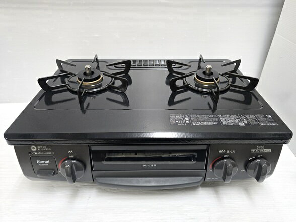 【中古品】 リンナイ Rinnai ガスコンロ LPガス(プロパンガス) 右強火力 水無片面焼グリル KG35NBK 2025年製 〇YR-20076〇