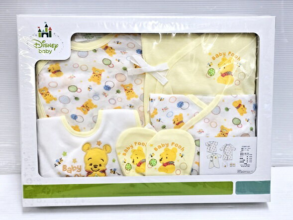 乐天商城 - 【中古未開封品】 Disney Baby プーさん 新生児 肌着セット 5点セット ギフト スタイ ミトン 短肌着 コンビ肌着 兼用肌着 50～70cm 3～9kg ○YR-20156○