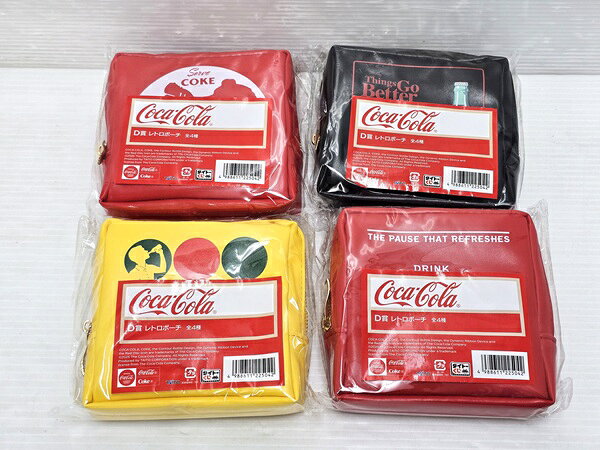 【中古未開封品】 タイトーくじ コカ・コーラ Coca-Cola D賞 レトロポーチ 全4種 セット ○YR-20165○ の出品です。 こちらの商品は中古未使用の商品です。 未開封品、全4種の4点セットです。 商品内容は掲載画像に写っている物が全てです。 詳しくは画像にてご確認ください。 ※撮影環境の影響により実際の商品と色合いが多少異なる場合がございます。 　あらかじめご了承ください。 　また、お買取り商品・店頭保管の為、細部にまで拘る方はご購入をお控えください。 ※お値引きについては基本的にお断りさせていただいております。 　お値引きのお問い合わせいただきましても、ご返答できかねます。 ■発送方法：クロネコヤマト宅急便元払い ■可能な限り即日出荷させて頂きますが、 　定休日の際は、ご注文後、出荷までに1～2日程度頂く場合がございます。 ※当店では自然環境に配慮しまして商品の簡易包装を行っております。 　また、商品発送の際に納品書を同封しております。 　領収書の発行は出来ませんので、あらかじめご了承ください。　