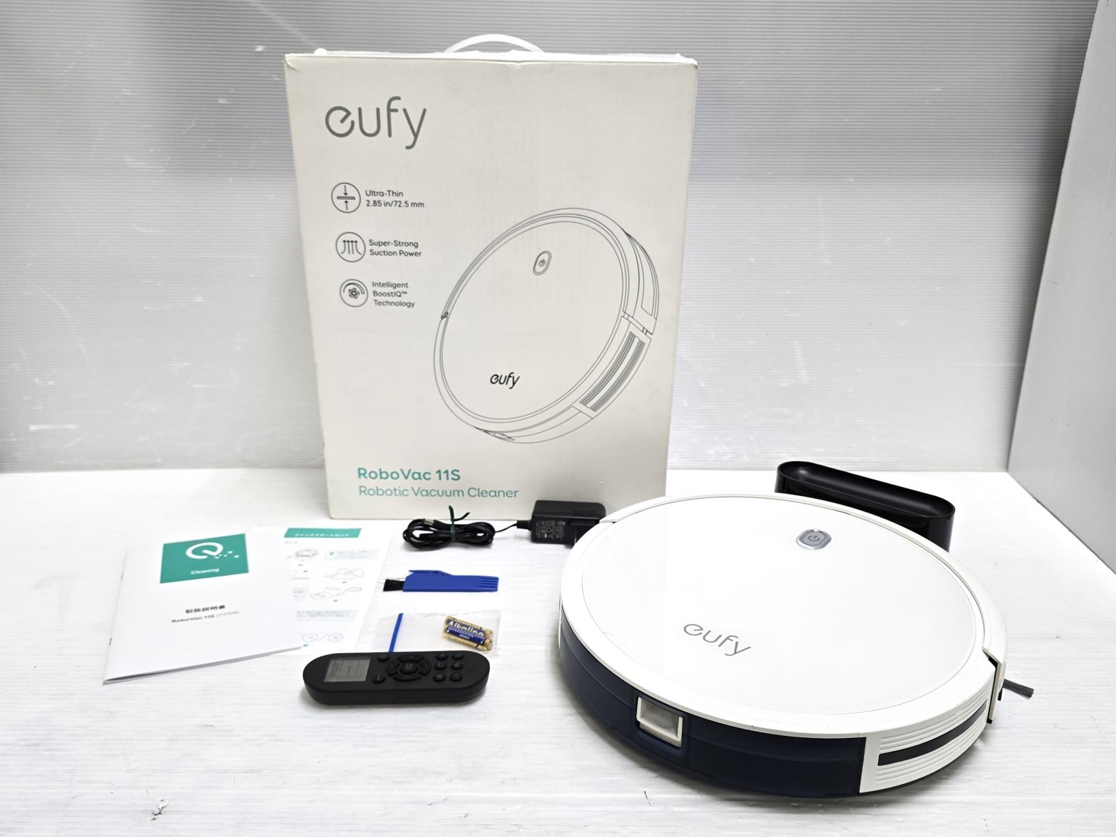 【中古品】 アンカー ANKER eufy RoboVac 11S T2108 ロボット掃除機 薄型 自動掃除 ホワイト ○YR-20519○ の出品です。 こちらの商品は中古の商品です。 中古品の為、多少の使用感があります。 薄型なので、ソファやベッドの下など手が届きにくい場所の掃除にも便利です。 商品内容は掲載画像に写っている物が全てです。 詳しくは画像にてご確認ください。 ※撮影環境の影響により実際の商品と色合いが多少異なる場合がございます。 　あらかじめご了承ください。 　また、お買取り商品・店頭保管の為、細部にまで拘る方はご購入をお控えください。 ※お値引きについては基本的にお断りさせていただいております。 　お値引きのお問い合わせいただきましても、ご返答できかねます。 ■集じん容積：約0.6L ■最長運転時間/連続使用時間：最大100分 ■充電時間：300-360分 ■サイズ：325x72x325 mm ■標準質量：2.65kg ■付属品：本体・充電ステーション・ACアダプター・リモコン・リモコン用単4電池×2 　　　　　サイドブラシ×2・清掃ブラシ・高性能フィルター・フォームフィルター・取扱説明書・外箱 ■動作確認済み ■発送方法：クロネコヤマト宅急便元払い ■可能な限り即日出荷させて頂きますが、 　定休日の際は、ご注文後、出荷までに1～2日程度頂く場合がございます。 ※当店では自然環境に配慮しまして商品の簡易包装を行っております。 　また、商品発送の際に納品書を同封しております。 　領収書の発行は出来ませんので、あらかじめご了承ください。　
