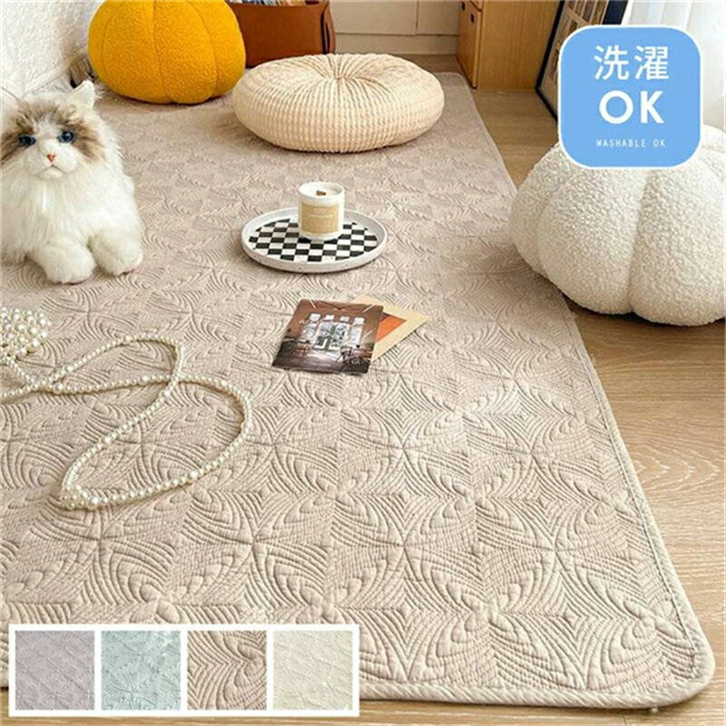 Rakuten - カーペット ラグ 洗える ラグマット マット 110×240cm フロアマット 長方形 ソファー カバー マルチカバー 屋内マット ルームマット シンプル リビング 室内 屋内 コットン ベビー 北欧 吸水 速乾 滑り止め 夏用 おしゃれ オールシーズン インテリア 多機能