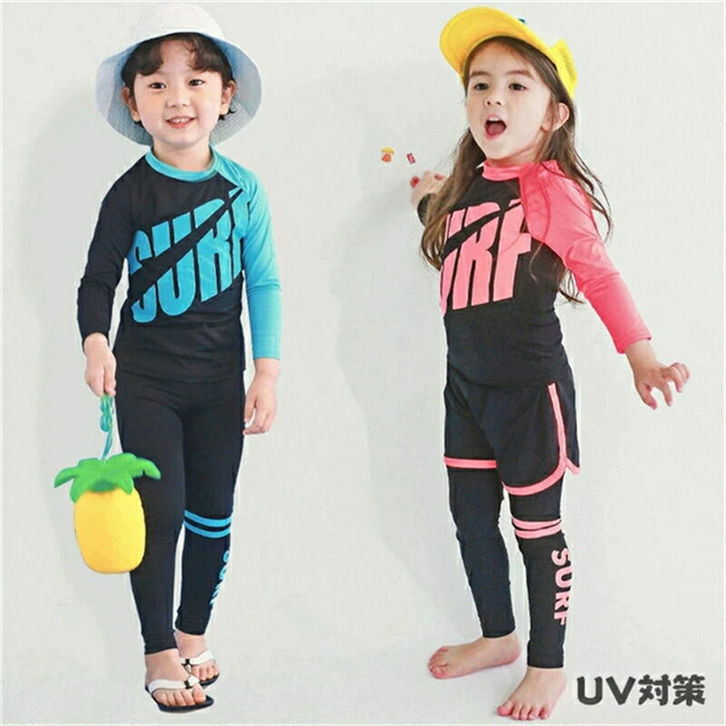 樂天商城 - キッズ 水着 男の子 女の子 子供水着 子供用 スクール水着 UVカット セパレート 3点セット ダイビングスーツ ジュニア 水着 長袖 ラッシュガード フィットネス レギンス ガールズ スイムウェア プール ビーチ リゾート 海水浴 UV対策 日焼け防止 幼稚園 小学生 中学生