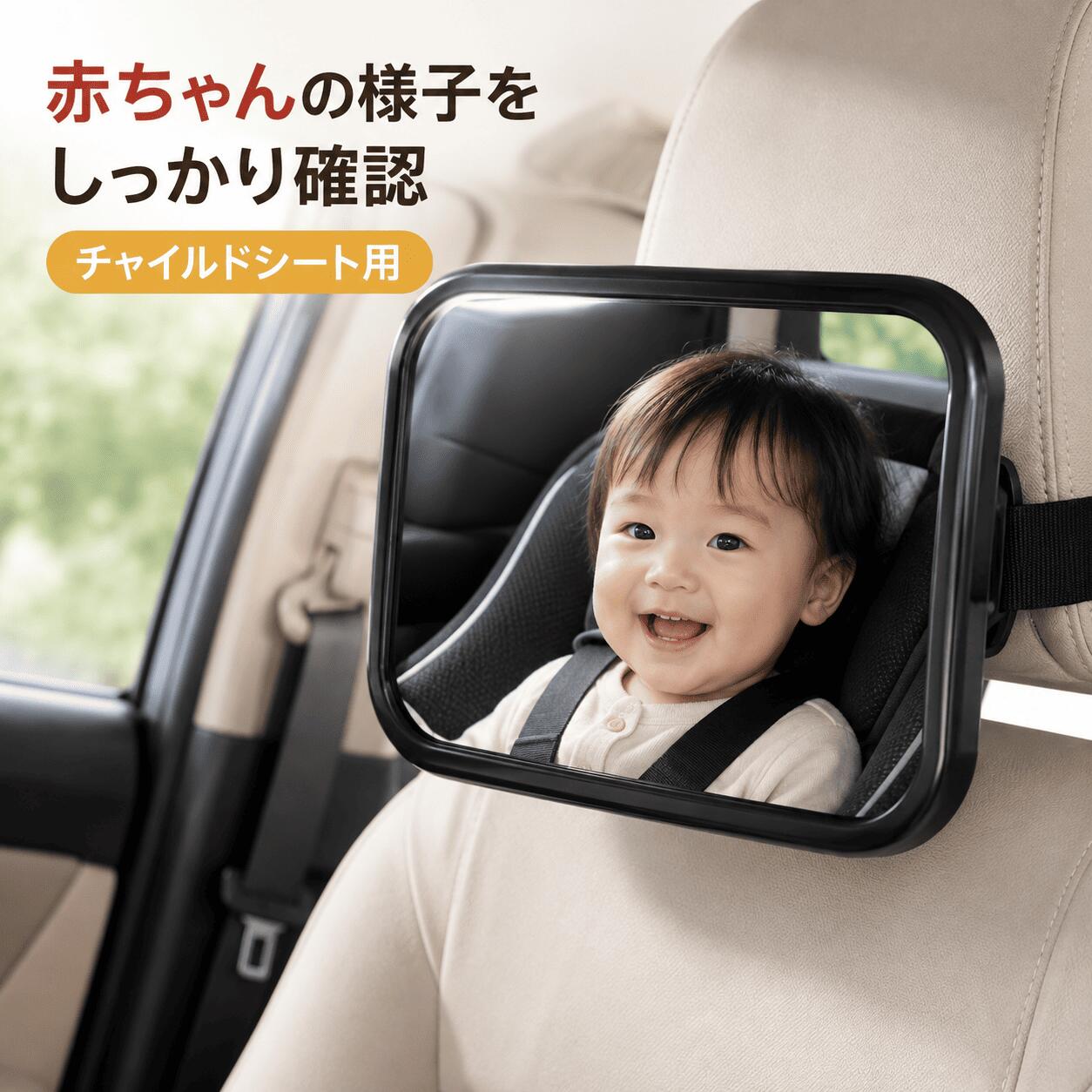 商品名 車用ベビーミラー 品番car-0029 カラー ブラック サイズ 後部座席用ベビーミラー：約 幅25.5×高さ17.5×奥行7-20cm バイザー用ベビーミラー：約 幅10.6×高さ7.5×奥行5-8cm ハーネスベルトカバー： 展開時：約　横上18cm ×横下15cm × 縦15cm（1枚あたり） 折りたたみ時：約　横上7.5cm ×横下6.5cm × 縦15cm 面ファスナー：約　2cm〜4.2cm 素材 後部座席用ベビーミラー：アクリル、ABS樹脂 バイザー用ベビーミラー：PC＋PVC ハーネスベルトカバー：綿ポリエステル（TC布）＋中材スポンジ 製品について 【ズレないベビーミラー】 ● チャイルドシート用 ●お客様の声から生まれた2Type！！ ● バイザー用：クリップ式固定タイプ ●後部座席用：ホルダー式固定タイプ 【ガッチリ固定して、ズレにくい】 ●揺れやズレを抑える設計で、運転中の安全性をしっかりサポートします。 【飛散防止素材・安全安心】 ● アクリル素材＋飛散防止加工 ●万が一の衝撃でも破片が飛び散らない“飛散防止加工”で、お子さまにも安心してお使いいただけます。 【角度360°自由に調整】 ● 回転ボールジョイントにより、上下左右360°自由に角度調整可能 ● 赤ちゃんの様子をいつでも見やすい角度に調整できます。 【ミラー位置も調整可能】 ●スライド式でミラーの位置を前後約10cmの範囲で、お好みに合わせて調整できます。 【大きめサイズで見やすい】 ● 運転中でも、赤ちゃんの様子をしっかりみえます。 ●前を見ながら赤ちゃんとアイコンタクトでき、ママも安心！ 【チャイルドシート用 抜け出し 防止カバー】 ●抜け出しにくい3重ロック設計で安心！チャイルドシート使用中に多い「気づいたら抜け出していた」「目を離した隙にベルトを外していた」といった不安を軽減する、3重ロック構造を採用。 ●バックル部分自体にロックがかかる設計に加え、左右2箇所のスナップボタンでベルト同士をしっかり密着させることで、お子さまが誤って外してしまいにくい安全仕様です。 【肌触りが良く、使い心地のよい素材】 直接肌に触れるものだからこそ、綿のやさしい肌触りとポリエステルの速乾性を兼ね備えた素材を採用。 運転中やお出かけ中にお子さまの肌が当たっても安心で、ムレにくく快適に使用できます。汚れにくい素材なので日常使いにもおすすめです。 【簡単取り付けの面ファスナー設計】 面ファスナー仕様で工具不要、簡単に取り付けが可能。 使用シーンやお子さまの成長に合わせて固定位置を微調整でき、さまざまなチャイルドシートやベビーシートに対応します。 【お出かけ時の様々なシーンで活躍】 チャイルドシートだけでなく、ベビーカーや電動自転車の後部座席ベルトにも対応。 お子さまの安全確認がしやすく、通園・通学・お買い物・旅行など、日常のお出かけで活躍します。 【片側ずつ簡単に装着できる設計】 スナップボタンとバックルを外すだけで、片側ずつ簡単に乗り降りできます。 未使用時もベルトに付けたまま使用できるため、毎回取り外す手間がなく便利です。 【お手入れ方法】 中性洗剤を使用 手洗い、または洗濯ネットに入れて洗濯機洗い 乾燥機は使用せず、形を整えて日陰干ししてください ご注意点 ■北海道、離島地域に関して、宅配便の場合は送料無料の対象外とさせていただきます。 ■商品改良の為、外観・仕様は予告なく変更・調整になる場合がございます。。 ■製造ロットにより、サイズ・色・重量は、多少の誤差が生じる場合がございます。また、素材・染料による特有の匂いがございます。 ■お客様都合によるキャンセル・返品・返金はお受けいたしかねます。 ■初期不良の場合、7日間以内に注文履歴【お問合せフォーム】にてご連絡お願い致します。 ■着荷後必ず商品のご確認お願い致します。ご使用になられ、破損/故障となった場合、対応対象外となります。保証期間内、不良箇所写真をご連絡頂き、素早く対応致します。 ■※[お買い物ガイド・よくある質問]を事前ご確認のうえ、お買い物楽しむようお勧め致します。 ■メール便はポスト投函の為、到着日、お時間指定不可。商品名 車用ベビーミラー 品番car-0029 カラー ブラック サイズ 後部座席用ベビーミラー：約 幅25.5×高さ17.5×奥行7-20cm バイザー用ベビーミラー：約 幅10.6×高さ7.5×奥行5-8cm ハーネスベルトカバー： 展開時：約　横上18cm ×横下15cm × 縦15cm（1枚あたり） 折りたたみ時：約　横上7.5cm ×横下6.5cm × 縦15cm 面ファスナー：約　2cm〜4.2cm 素材 後部座席用ベビーミラー：アクリル、ABS樹脂 バイザー用ベビーミラー：PC＋PVC ハーネスベルトカバー：綿ポリエステル（TC布）＋中材スポンジ 製品について 【ズレないベビーミラー】 ● チャイルドシート用 ●お客様の声から生まれた2Type！！ ● バイザー用：クリップ式固定タイプ ●後部座席用：ホルダー式固定タイプ 【ガッチリ固定して、ズレにくい】 ●揺れやズレを抑える設計で、運転中の安全性をしっかりサポートします。 【飛散防止素材・安全安心】 ● アクリル素材＋飛散防止加工 ●万が一の衝撃でも破片が飛び散らない“飛散防止加工”で、お子さまにも安心してお使いいただけます。 【角度360°自由に調整】 ● 回転ボールジョイントにより、上下左右360°自由に角度調整可能 ● 赤ちゃんの様子をいつでも見やすい角度に調整できます。 【ミラー位置も調整可能】 ●スライド式でミラーの位置を前後約10cmの範囲で、お好みに合わせて調整できます。 【大きめサイズで見やすい】 ● 運転中でも、赤ちゃんの様子をしっかりみえます。 ●前を見ながら赤ちゃんとアイコンタクトでき、ママも安心！ 【チャイルドシート用 抜け出し 防止カバー】 ●抜け出しにくい3重ロック設計で安心！チャイルドシート使用中に多い「気づいたら抜け出していた」「目を離した隙にベルトを外していた」といった不安を軽減する、3重ロック構造を採用。 ●バックル部分自体にロックがかかる設計に加え、左右2箇所のスナップボタンでベルト同士をしっかり密着させることで、お子さまが誤って外してしまいにくい安全仕様です。 【肌触りが良く、使い心地のよい素材】 直接肌に触れるものだからこそ、綿のやさしい肌触りとポリエステルの速乾性を兼ね備えた素材を採用。 運転中やお出かけ中にお子さまの肌が当たっても安心で、ムレにくく快適に使用できます。汚れにくい素材なので日常使いにもおすすめです。 【簡単取り付けの面ファスナー設計】 面ファスナー仕様で工具不要、簡単に取り付けが可能。 使用シーンやお子さまの成長に合わせて固定位置を微調整でき、さまざまなチャイルドシートやベビーシートに対応します。 【お出かけ時の様々なシーンで活躍】 チャイルドシートだけでなく、ベビーカーや電動自転車の後部座席ベルトにも対応。 お子さまの安全確認がしやすく、通園・通学・お買い物・旅行など、日常のお出かけで活躍します。 【片側ずつ簡単に装着できる設計】 スナップボタンとバックルを外すだけで、片側ずつ簡単に乗り降りできます。 未使用時もベルトに付けたまま使用できるため、毎回取り外す手間がなく便利です。 【お手入れ方法】 中性洗剤を使用 手洗い、または洗濯ネットに入れて洗濯機洗い 乾燥機は使用せず、形を整えて日陰干ししてください ご注意点 ■北海道、離島地域に関して、宅配便の場合は送料無料の対象外とさせていただきます。 ■商品改良の為、外観・仕様は予告なく変更・調整になる場合がございます。。 ■製造ロットにより、サイズ・色・重量は、多少の誤差が生じる場合がございます。また、素材・染料による特有の匂いがございます。 ■お客様都合によるキャンセル・返品・返金はお受けいたしかねます。 ■初期不良の場合、7日間以内に注文履歴【お問合せフォーム】にてご連絡お願い致します。 ■着荷後必ず商品のご確認お願い致します。ご使用になられ、破損/故障となった場合、対応対象外となります。保証期間内、不良箇所写真をご連絡頂き、素早く対応致します。 ■※[お買い物ガイド・よくある質問]を事前ご確認のうえ、お買い物楽しむようお勧め致します。 ■メール便はポスト投函の為、到着日、お時間指定不可。