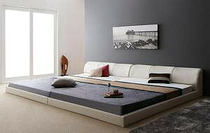 ベッド ローベッド ベッドフレーム フロア ファミリー ホワイト ブラック モダン デザイン レザー フロ..