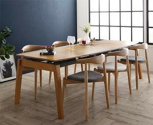 Dining Set - オーク材・ウォールナット材 北欧伸縮式ダイニング 6人 7点セット(テーブル+チェア6脚) W140-240 組立設置付