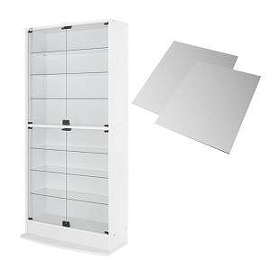 收集盒 - 壁面収納 LED付きコレクションラック ワイド 本体 両開きタイプ 背面ミラー2枚セット 奥行29