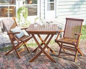ガーデンファニチャーダイニングセット チーク天然木 折りたたみ式本格派リビングガーデンファニチャー 2人 3点セット(テーブル+チェア2脚) テーブル正方形 チェア肘有 W70
