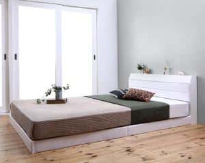 Bed - 親子で寝られる棚・コンセント付きレザー連結ベッド 国産ボンネルコイルマットレス付き シングル