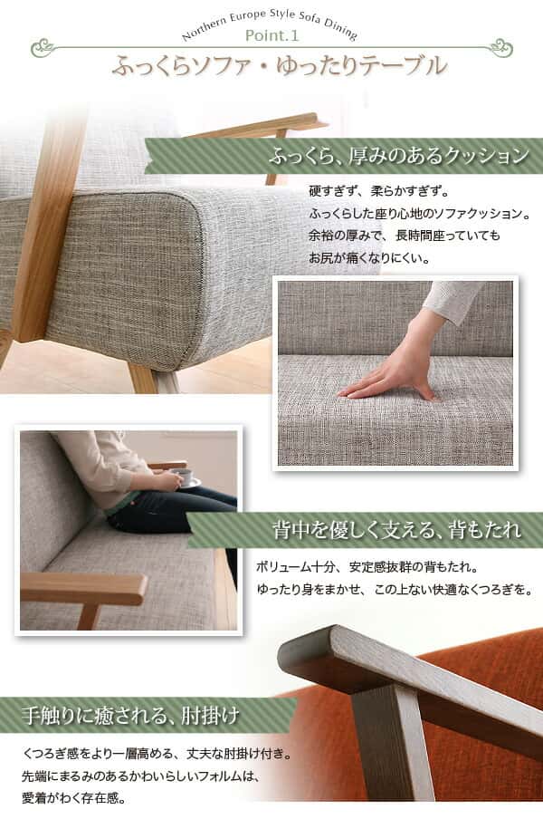 ダイニングセット(テーブル&ベンチ) 4人 天然木北欧スタイル ソファダイニング 3点セット(テーブル+ベンチ2脚) W160 [3]