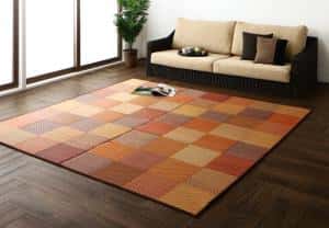 自然素材ラグ 純国産ブロックデザインい草ラグ 裏地なし 191×191cm